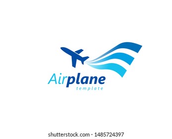 Airplane logo blue takeoff stripes flag