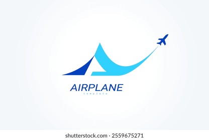 Airplane logo curves actions lines vector