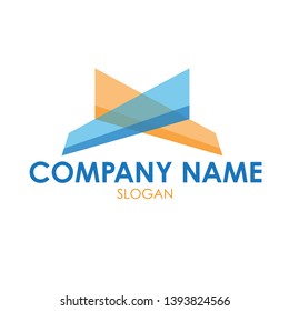 airplane logo design with blue and orange airplane wing . Using for air line company or travel company or air transportation.