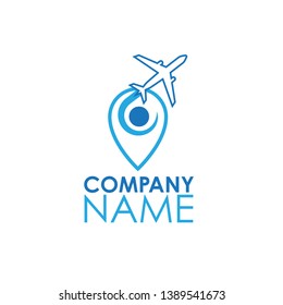 airplane logo design with airplane fly and map pointer. Using for air line company or travel company or air transportation.