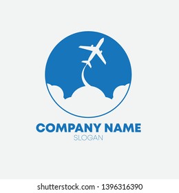 airplane logo design with airplane fly on the sky in circle shape which means connection and world wide. Using for air line company or travel company or air transportation. (logo , icon  and symbol)
