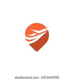 Airplane logo design with map pin travel location transportation airport fly plane