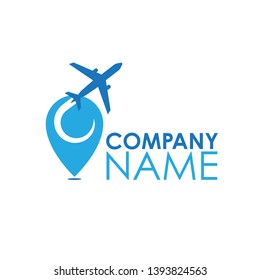 airplane logo design with airplane and map pointer. Using for air line company or travel company or air transportation.