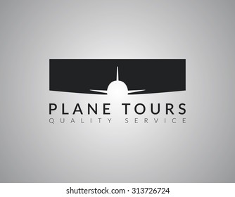 Airplane Logo Design on grey gradient background. Vector.