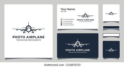airplane logo design template combined with an elegant and minimalist camera lens