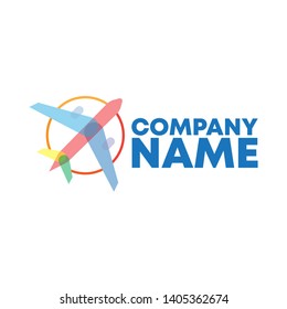 airplane logo design with airplane wing and map pointer. Using for air line company or travel company or air transportation. (logo , icon  and symbol)