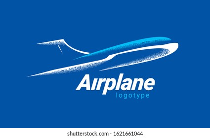 Airplane logo flight plane silhouette blue background