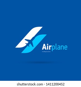 Airplane logo flight up stripes blue background