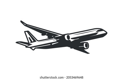 Airplane logo, icon. Vintage civil aircraft isolated on white background. Civil aviation concept. Vector illustration