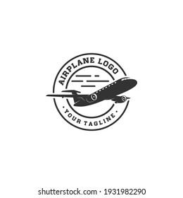 airplane logo with an illustration of an airplane in flight