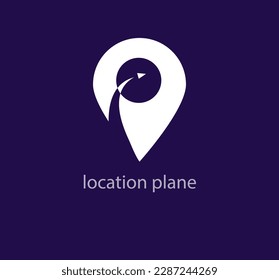 Airplane logo inside the location icon. Creative flight location logo template. vector
