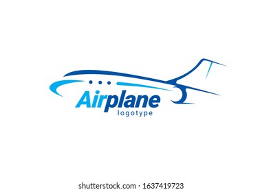 Airplane logo lines style plane silhouette white background