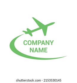 Airplane logo lines style plane silhouette green color white background