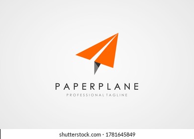 Airplane Logo. Orange Arrow Up. Paper Plane with Shadow isolated on White Background. Usable for Business and Travel Logos. Flat Vector Logo Design Template Element