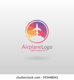 Airplane logo. Polygonal airplane logo