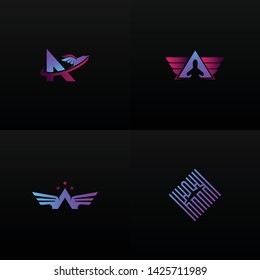 Airplane logo template. Combined letters A and airplanes in unique shapes in dark background. The logo can also be used for travel logos