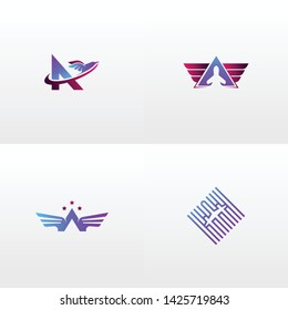 Airplane logo template. Combined letters A and airplanes in unique shapes in light background. The logo can also be used for travel logos