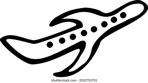 Logo del avión. Plantilla, diseño, ilustración vectorial en blanco y negro dibujada a mano.