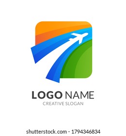 airplane logo template, modern 3d logo style in gradient vibrant colors
