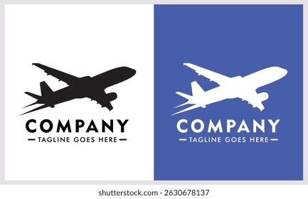 Airplane Logo vector illustration with elegant white and blue background for business and other needs
