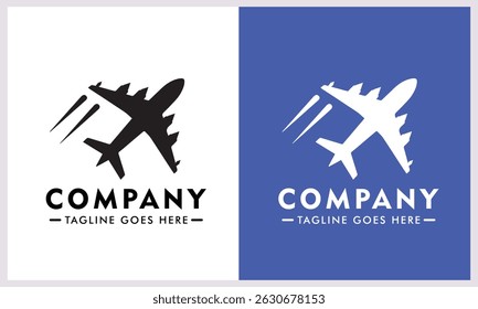 Airplane Logo vector illustration with elegant white and blue background for business and other needs