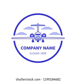 Airplane logotype, icon  on white background. Vector  illustration for design.  Travel concept.