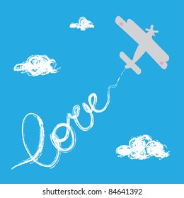 Airplane with love track in the sky