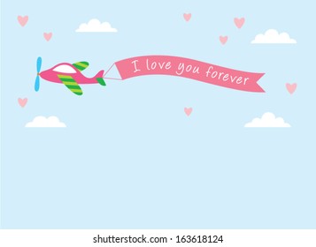 airplane with i love you forever banner in valentine