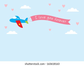 airplane with i love you forever banner in valentine