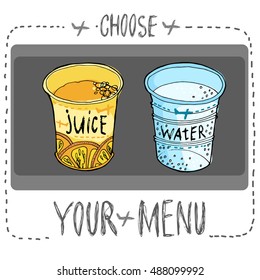 Airplane lunch - vector illustration. Choose your menu.