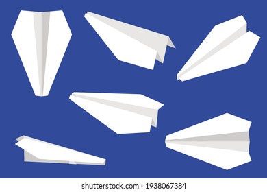 airplane made of paper, origami. a set of linear icons. vector flat illustration.