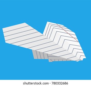 Airplane made from paper sheet on a background of blue sky, vector illustration