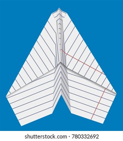 Airplane made from paper sheet on a background of blue sky, vector illustration
