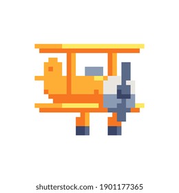 Airplane, maize plane, air transport, pixel art style icons. 8-bit. Game assets. Isolated abstract vector illustration.