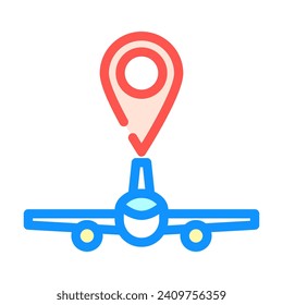 airplane map location color icon vector. airplane map location sign. isolated symbol illustration