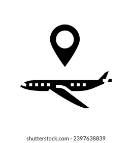 airplane map location glyph icon vector. airplane map location sign. isolated symbol illustration