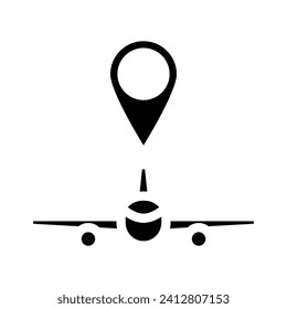 airplane map location glyph icon vector. airplane map location sign. isolated symbol illustration