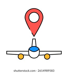 airplane map location line icon vector. airplane map location sign. isolated symbol illustration