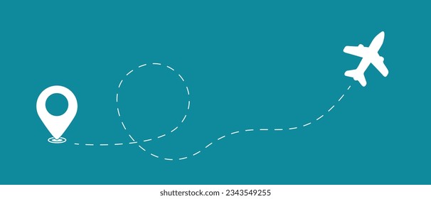 Airplane And Map Pointer, Location Finder, Travel Concept - Vector Illustration Isolated On Blue Background