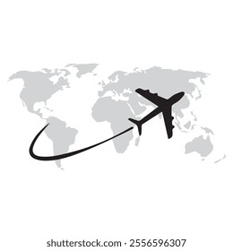 airplane and map, Silhouettes of planes and world maps 