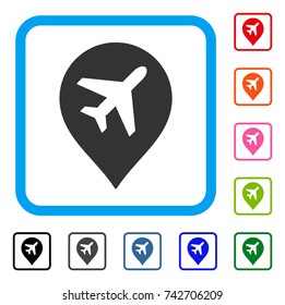 Airplane Marker icon. Flat gray iconic symbol inside a light blue rounded rectangle. Black, gray, green, blue, red, orange color versions of Airplane Marker vector.