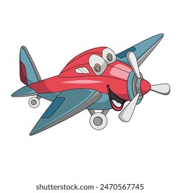 Airplane mascot with blue and red color tone