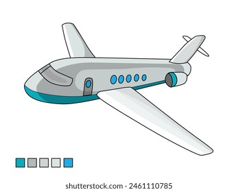 Airplane mascot drawing vector illustration with blue and green color