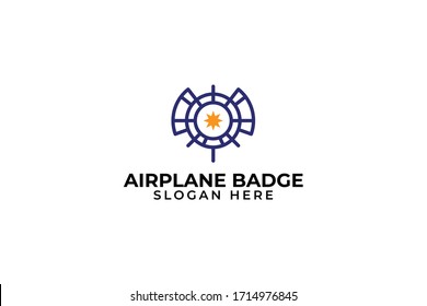 airplane master badge logo vector concept with simple, unique, modern and elegant styles on white background