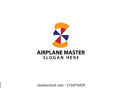 Logo-Vektorillustration-Konzept des Flugzeugmeisters mit einfachen, einzigartigen, modernen und eleganten Stilen auf weißem Hintergrund