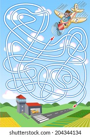 Airplane Maze For Kids. Help Navigate The Airplane To The Runway.