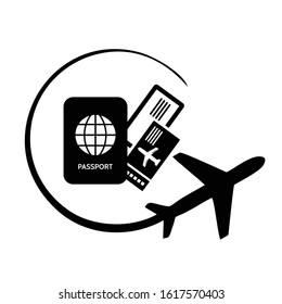 Airplane. Meal on bord. Airplane ticket icon black vector sign