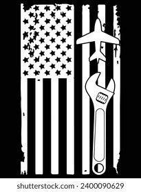 Airplane mechanic American flag - EPS file for cutting machine. You can edit and print this vector art with EPS editor.