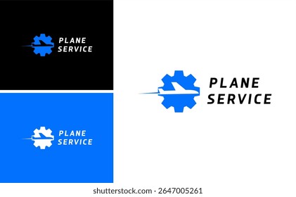 Airplane mechanic engineer logo icon with modern gear for industry illustration suitable for air company brand tool vector service mechanical technology construction maintenance and engineering concep