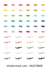 Airplane Minimalistic set of vector elements isolated and totally editable.Colorful airplanes icons clipart